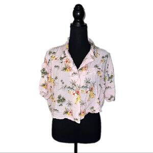 Forever 21 Shrug Cropped Cardigan Lightweight Button Down Floral Pink Women’s L
